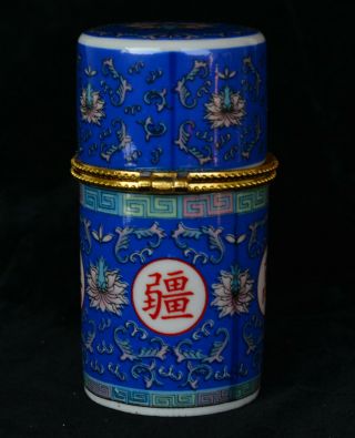 Folk Chinese Porcelain Blue Wan Shou Wu Jiang Toothpick Box Holder Jewelry Box