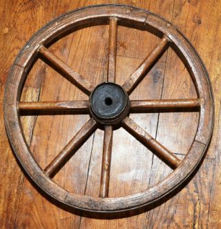 Antique Wooden Cart Wagon Wheel Vintage 8 Spoke With Iron Metal Rim