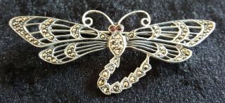 Sterling Silver & Marcasite Vintage Art Deco Antique Large Butterfly Brooch