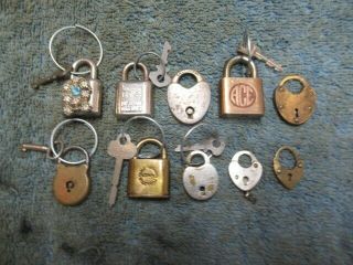 10 Different Old Miniature Padlock Lock All With Key Ace,  Anglo American.  N/r