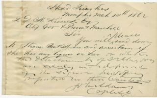 Confederate General John Adams Wardate " Autograph Letter Signed " Kia Franklin