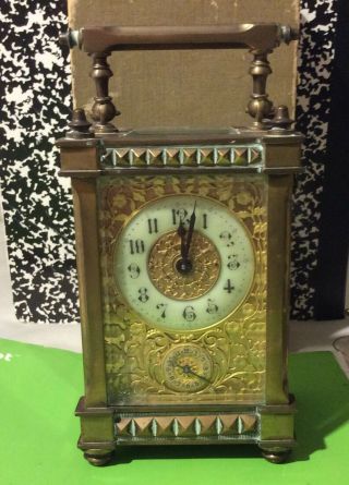 Late 19th Century Brass French Carriage Clock Wonderful Gold Plated Face