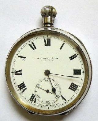 Antique 1918 Sterling Silver Pocket Watch Thos.  Russell & Son Liverpool