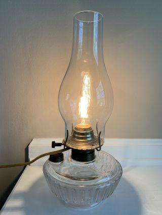Vintage Embossed Glass Hurricane Oil Lamp Converted To Electric