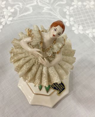 Vintage Heirlooms Of Tomorrow Ballerina Dancer Figurine " Dresden Lace " Euc