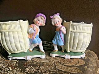 Bisque Porcelain Figurines Boy And Girl With Basket Made In Germany
