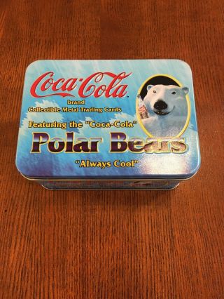 1996 Coca Cola Polar Bear Collectible Metal Tin Trading Cards Vintage