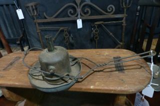 Antique Primitvie Hand Held Fluid Fat Oil Lamp Early 19th Cntury Aafa