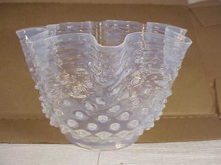 Lovely French Opalescent Crimped Hobnail Oil Lamp Globe / Shade Less Opalescent