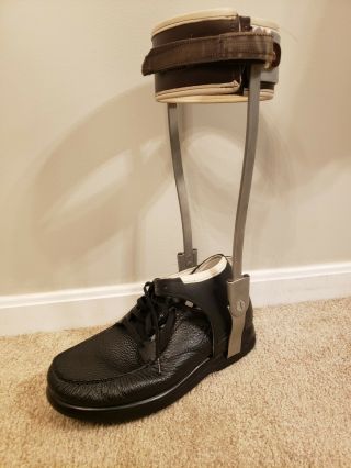 Vintage Metal Polio Leg Brace Sas Tripad Comfort Shoe Mens Steampunk Size 13.  5ww