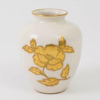 Antique Bavaria Waldershof Germany Porcelain Vase Gold Painted Flowers 5 " Tall