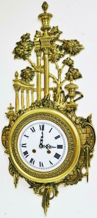 Vintage Large Franz Hermle 8 Day Bronze Cartel Wall Clock,  Floating Balance 3