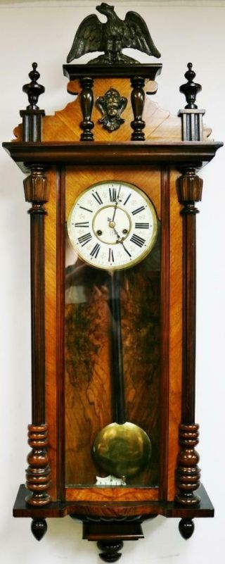 Antique German Junghans 8 Day Spring Driven Striking Mahogany Vienna Wall Clock