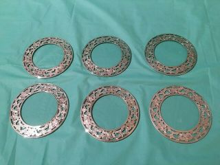 Vintage Set Of 6 Sterling Silver And Crystal Glass Coasters
