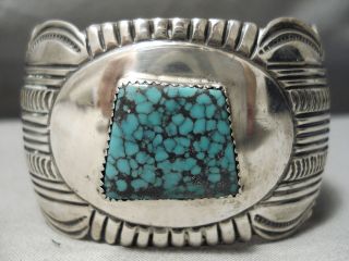 Huge Heavy Thick Vintage Navajo Spiderweb Turquoise Sterling Silver Bracelet Old
