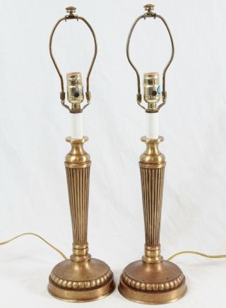 Stiffel Brass Buffet Candlestick Column Table Lamps Pair Old World Neoclassical