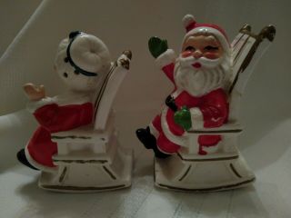Vtg Lefton Ceramic Santa & Mrs Claus Rocking Chairs Salt & Pepper Shakers 8139 3