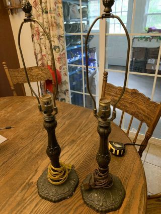 Vintage Victorian - Style Pair Brass Fancy Lamps Pair