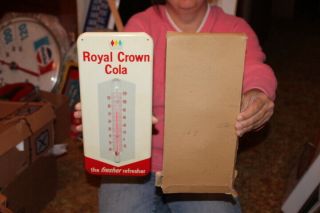 Vintage C.  1960 Rc Royal Crown Cola Soda Pop Metal Thermometer Sign &box