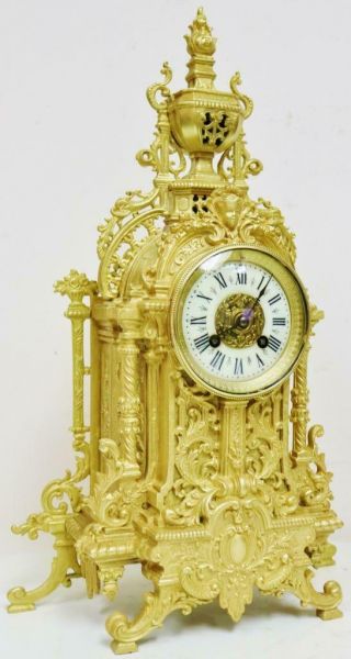 Impressive Antique French Ormolu Mantel Clock 8 Day Striking Pierced Bronze 1870 2