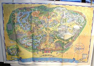 Colorful Vintage Authentic 1968 Walt Disney Disneyland Park Wall Map 30x45