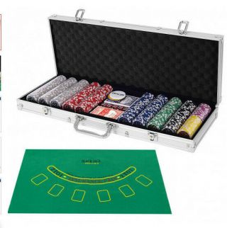 Poker Chips Set Texas Holdem Cards With 500 Jetton And Dice In Aluminum Case