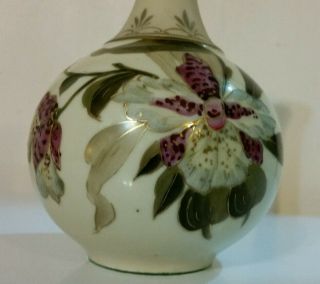Antique Porcelain Orchid Vase Royal London Purple Flowers Marked Rare Find L@@k