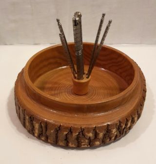 Mid Century Rustic Wood Tree Bark Nut Bowl Tray Set 9 
