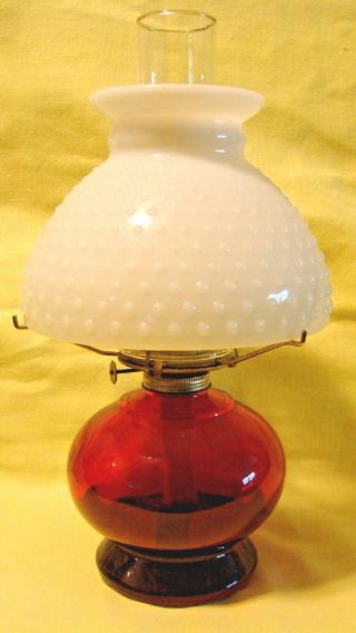 Vintage Oil Lamp Ruby Red And White Milk Glass