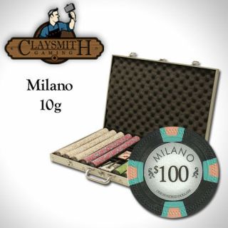 1000 Pc Milano Pure Clay 10 Gram Denomination Poker Chips Set Aluminum Case