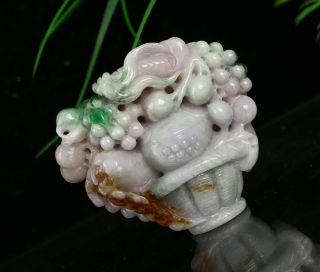 Cert ' d Natural 3 Color Grade A Jade Statue Sculpture flower basket r04623251 2