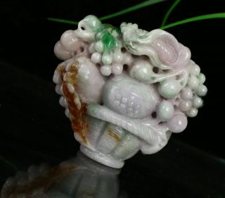 Cert ' d Natural 3 Color Grade A Jade Statue Sculpture flower basket r04623251 3