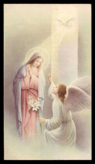 The Annunciation - Virgin Mary & Angel Gabriel Vtg 1959 Holy Card