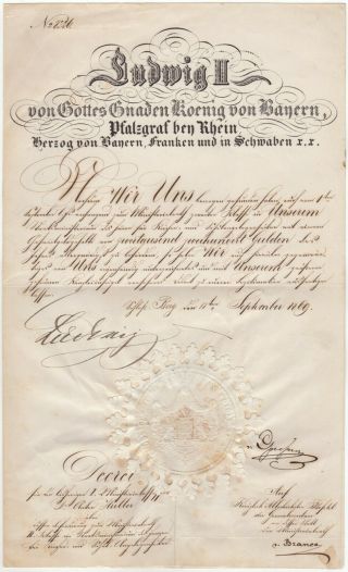 Ludwig Ii. ,  King (1845 - 1886) - Document Signed By Fairy Tale King Neuschwanstein