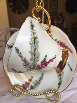 Vintage Footed Tea Cup And Saucer Eb Foley Highland Heather (rare Find)