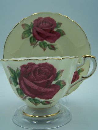 Vintage Paragon Cup Saucer Cream Color With Large Red Cabbage Rose Signed