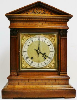 Antique W&h Carved Brickwork Architectural Musical 8 Day Ting Tang Bracket Clock