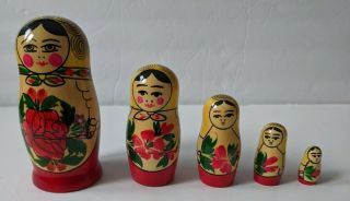 Vintage Russian Nesting Dolls Rose Set Of 5 Matryoshka Made In Ussr Stamp