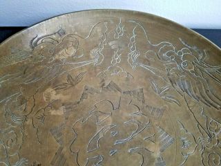Vintage Chinese Double Dragon Bronze Bowl Platter Dish,  Made In China 3