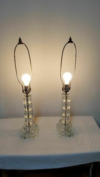 Vintage Mid Century Modern Cut Glass Cube Crystal Lamps (1 Pair) (old And Heavy)