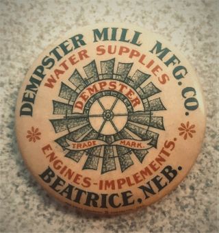 1.  75 ",  Dempster Mill Mfg.  Co.  Windmill Pinback Beatrice,  Ne.  C.  1886