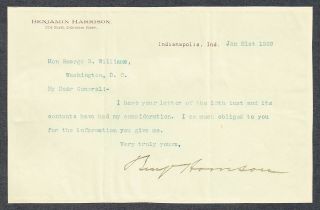 Benjamin Harrison/president/signed Letter 1889