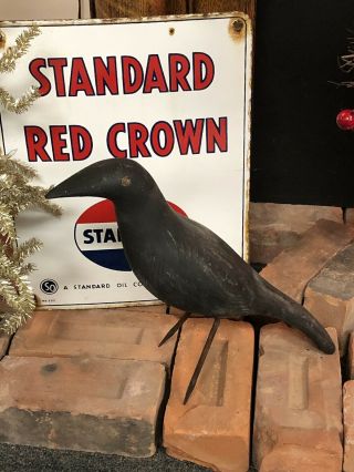 Old Hunting Hand Carved Vintage Raven Decoy Life Sized 17” Cedar Bird Crow Vgc