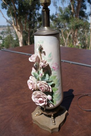 Vintage Porcelain Lamp With Roses.