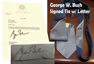 President George W.  Bush Signed Personal Neck Tie & Autographed Letter