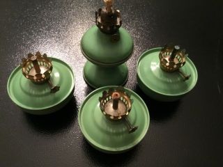 Vintage Green Enamel Kelly Pixie Nursery Sa - Vu Acorn Oil Lamps 1 Tall 3 Short
