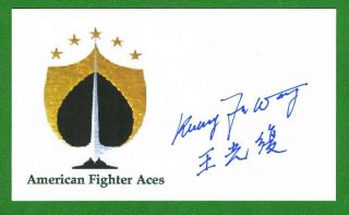 Kuang Fu Wang Deceased Wwii Chinese Air Force Ace - 8.  5 Signed 3x5 Card E19345