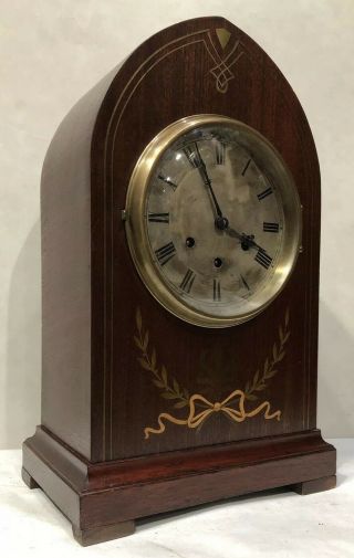 Large Brass Marquetry Inlay Tombstone Gustav Becker Westminster Mantel Clock