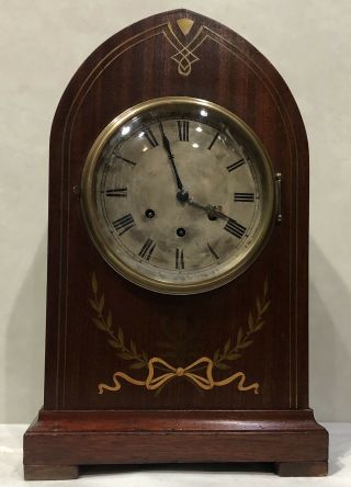 Large Brass Marquetry Inlay Tombstone Gustav Becker Westminster Mantel Clock 2