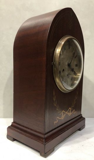 Large Brass Marquetry Inlay Tombstone Gustav Becker Westminster Mantel Clock 3